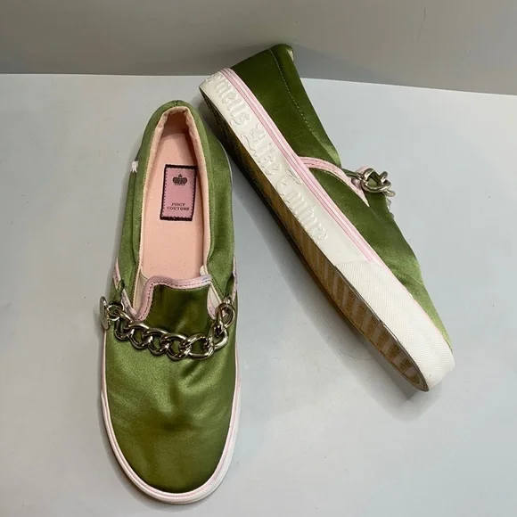 Juicy Couture green satin w/pink trim slip on shoe - Picture 1 of 11